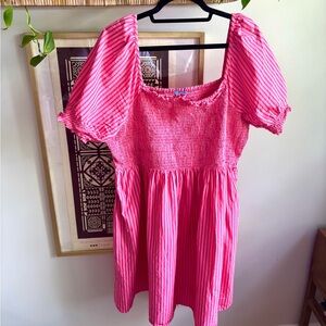Draper James Pink Striped Puff Sleeve Mini Dress